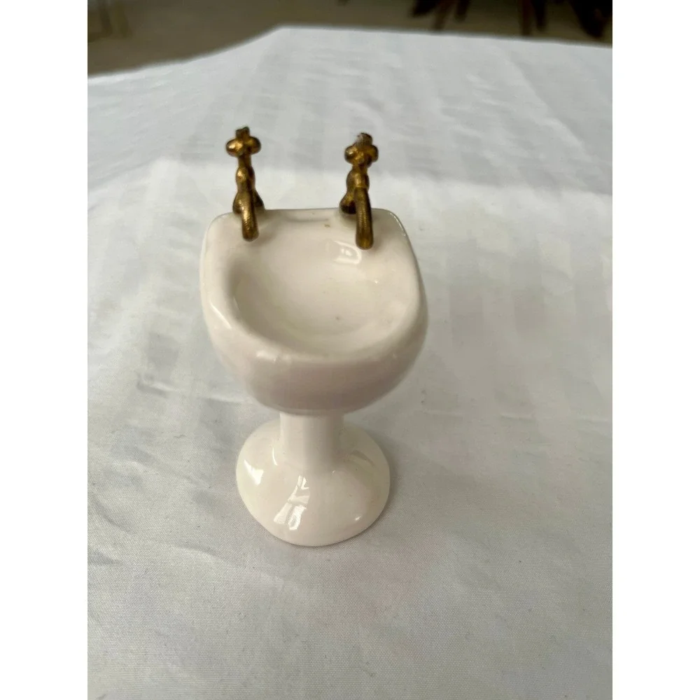 Vintage Miniature Ceramic Bathroom Set 4pc Dollhouse Bathtub Sink Toilet Taiwan